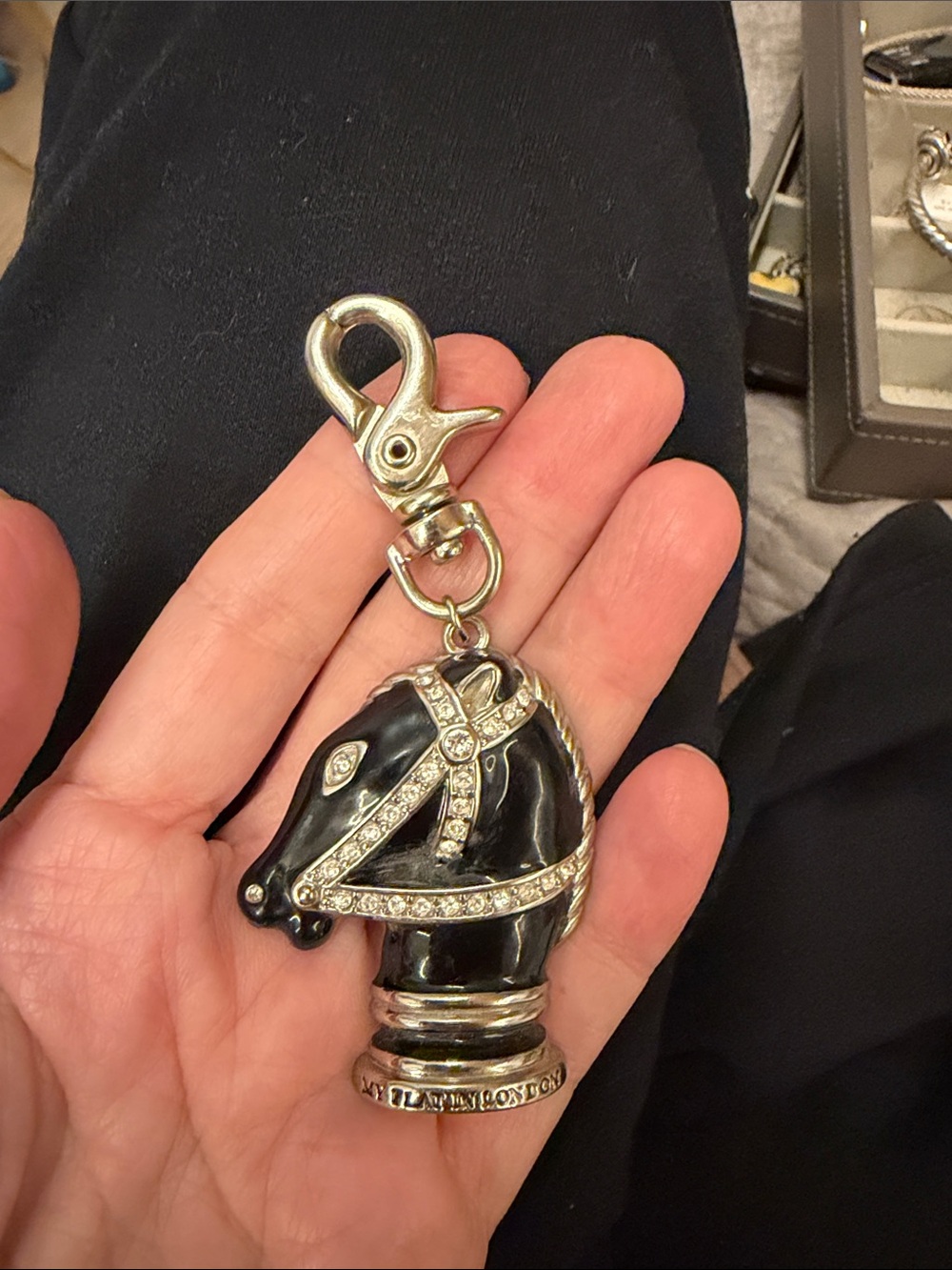 Brighton Black enamel chess horse purse charm my flat in London